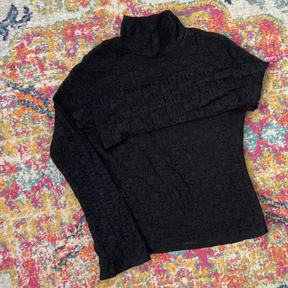 Elegant Black Lace Turtleneck Blouse